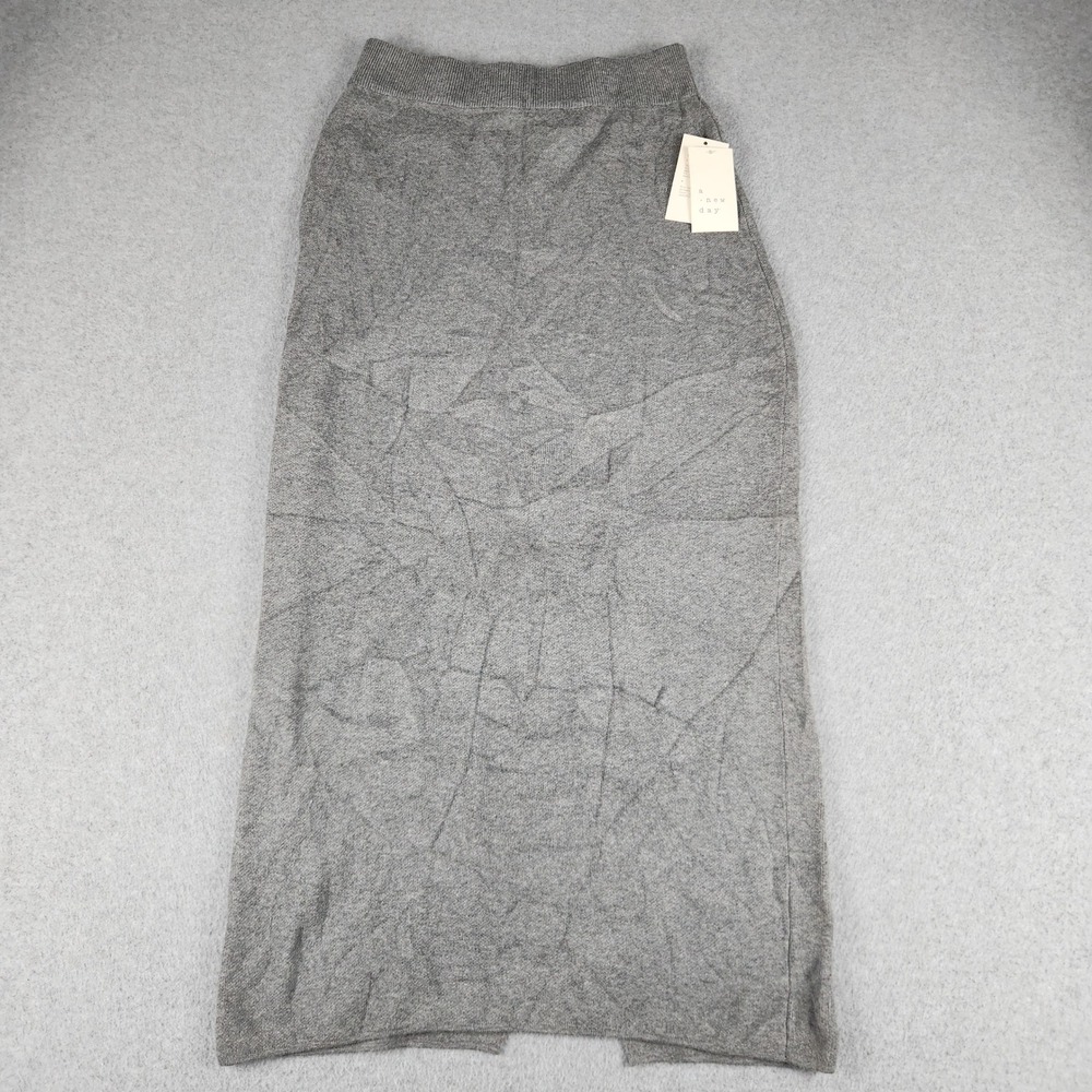A New Day Maxi Skirt Womens M Dark Gray Knit Elastic Waist Front Slit Pull On